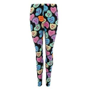 Two Left Feet Women’s Novelty Valentine’s Day Multicolor Candy Heart Leggings